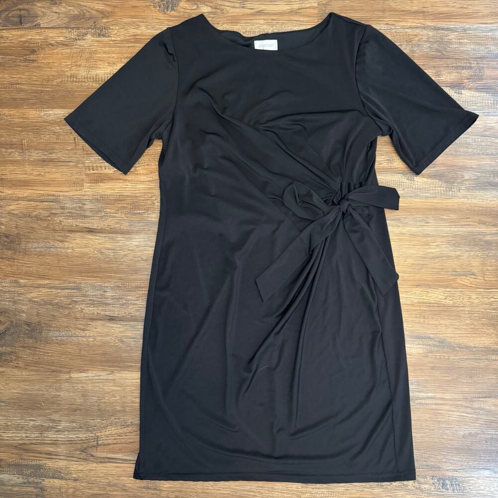 Avenue Size 14/16 Black dress Stretchy side tie knee length dress